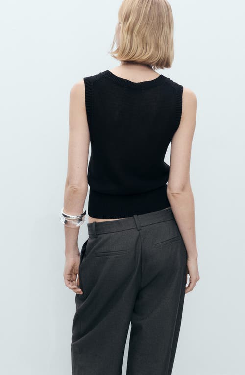 Mango Scoop Neck Cotton Blend Sweater Tank In Black