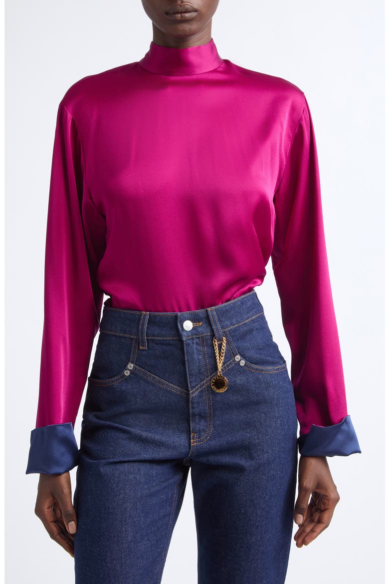 Tie Back Satin Top, Main, color, DARK RASPBERRY