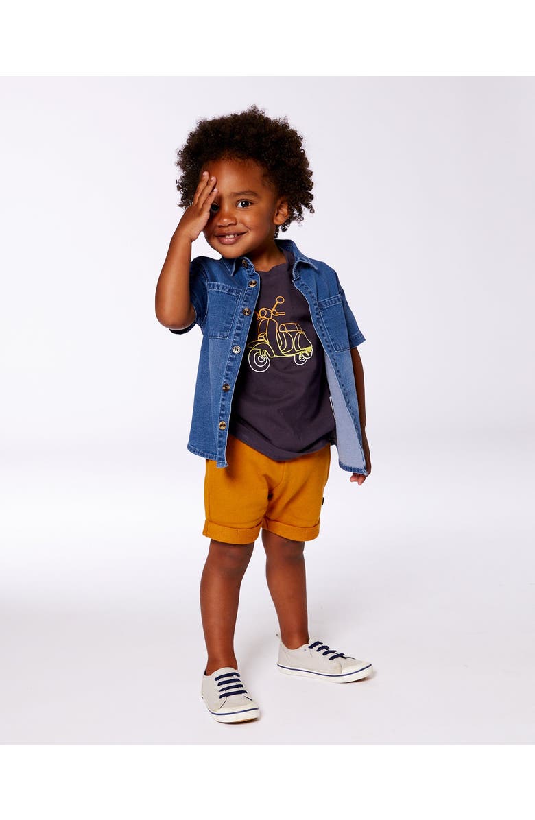 Deux par Deux Baby Boy's Short Sleeve Button Down Shirt Dark Denim Blue, Alternate, color, Dark Denim Blue