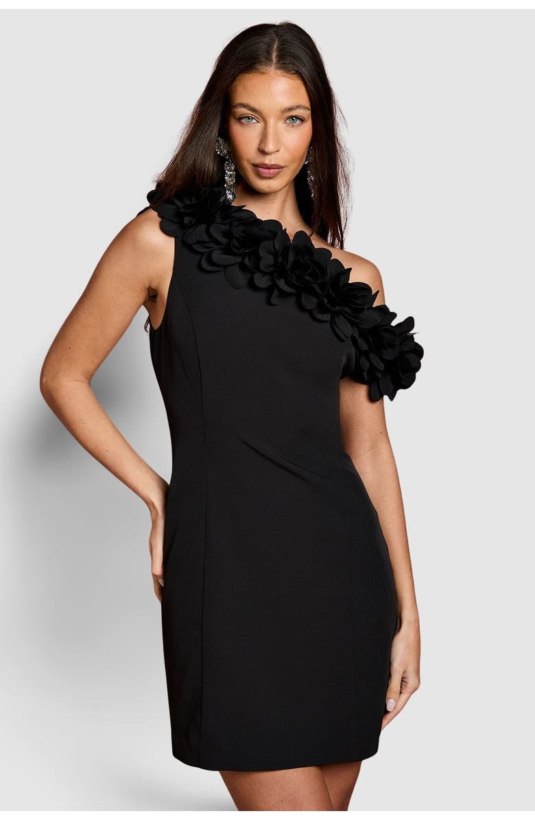 Coast 3d Floral One Shoulder Mini Dress, Main, color, Black