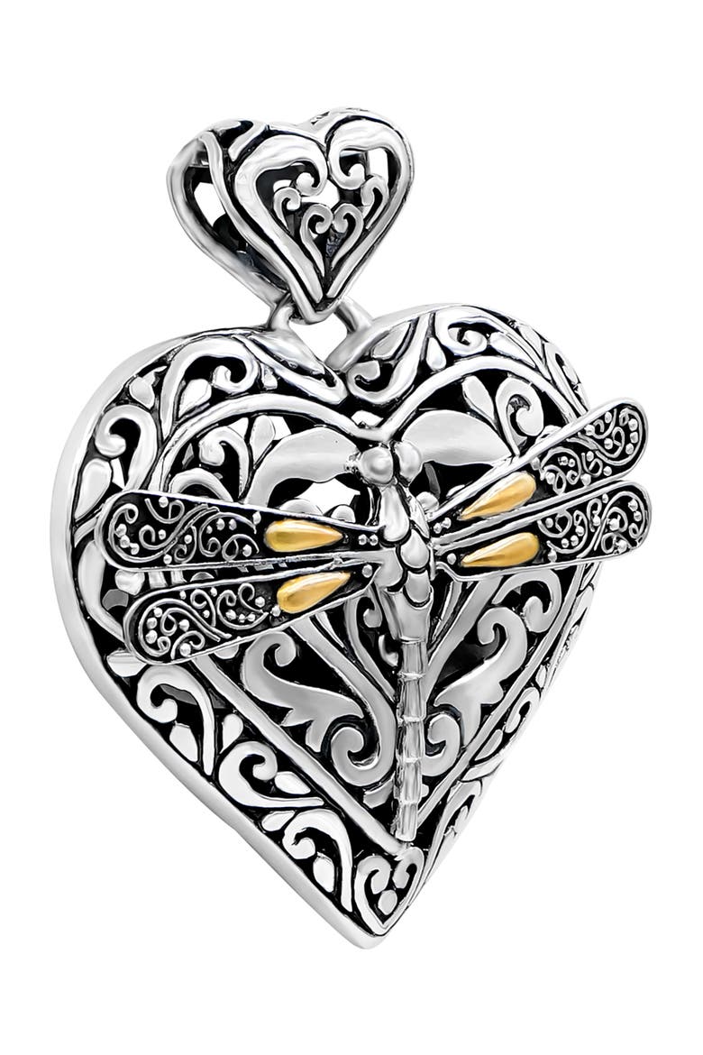 Dragonfly Heart Pendant Necklace in Sterling Silver and 18K Gold, Alternate, color, Silver