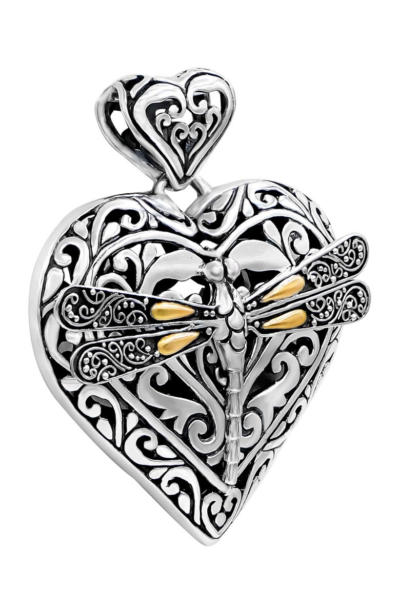 DEVATA Dragonfly Heart Pendant Necklace in Sterling Silver and 18K Gold, Alternate, color, Silver