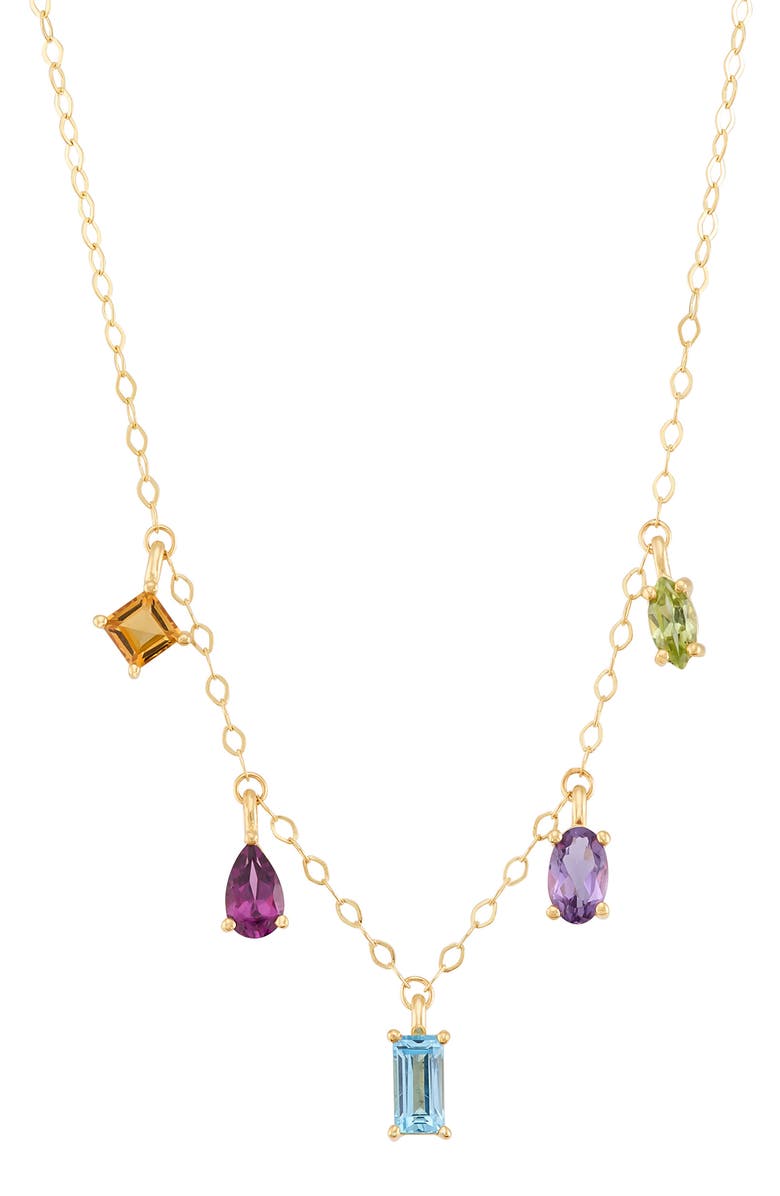 Frankie & Zoe London Blue Topaz Peridot Amethyst Citrine Dangle Necklace, Main, color, Yellow Gold