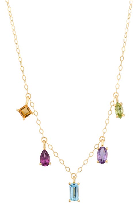 London Blue Topaz Peridot Amethyst Citrine Dangle Necklace