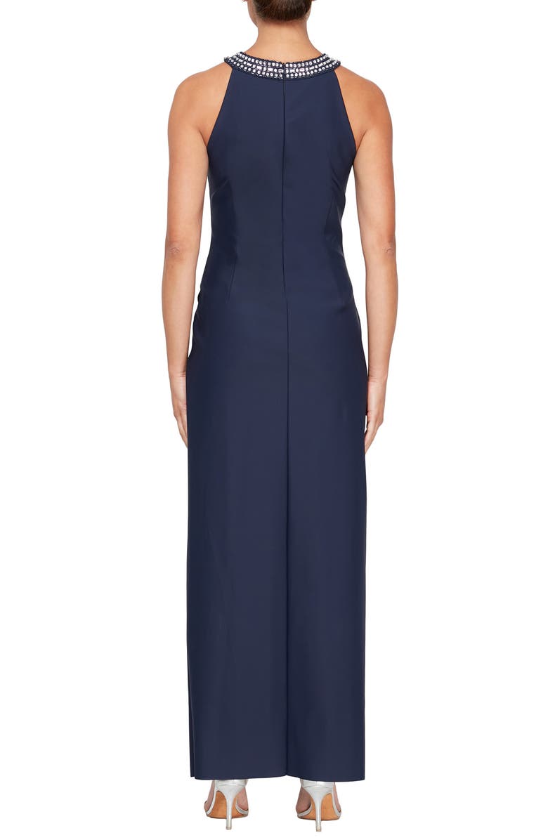 Alex Evenings Contour Collection Halter Neck Column Evening Gown, Alternate, color, Navy