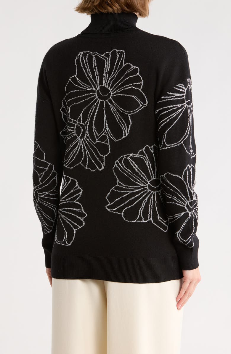 Joseph A Placed Floral Oversize Turtleneck Sweater, Alternate, color, Floral Outline Blk