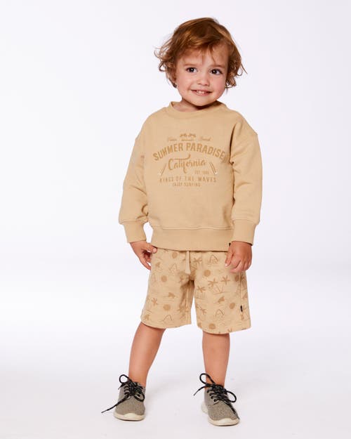 DEUX PAR DEUX DEUX PAR DEUX BOY'S PRINTED FRENCH TERRY SHORT BEIGE WITH PALM TREES