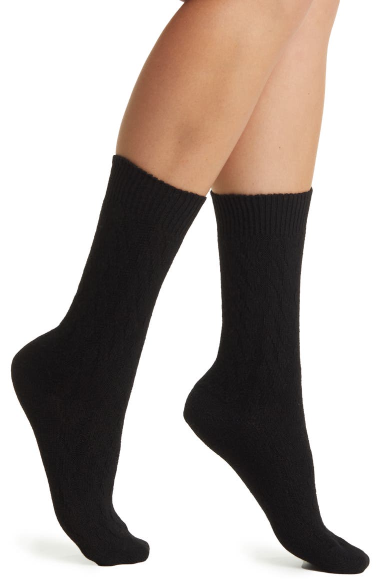 Gwen Cable Knit Wool Blend Crew Socks, Main, color, BLACK