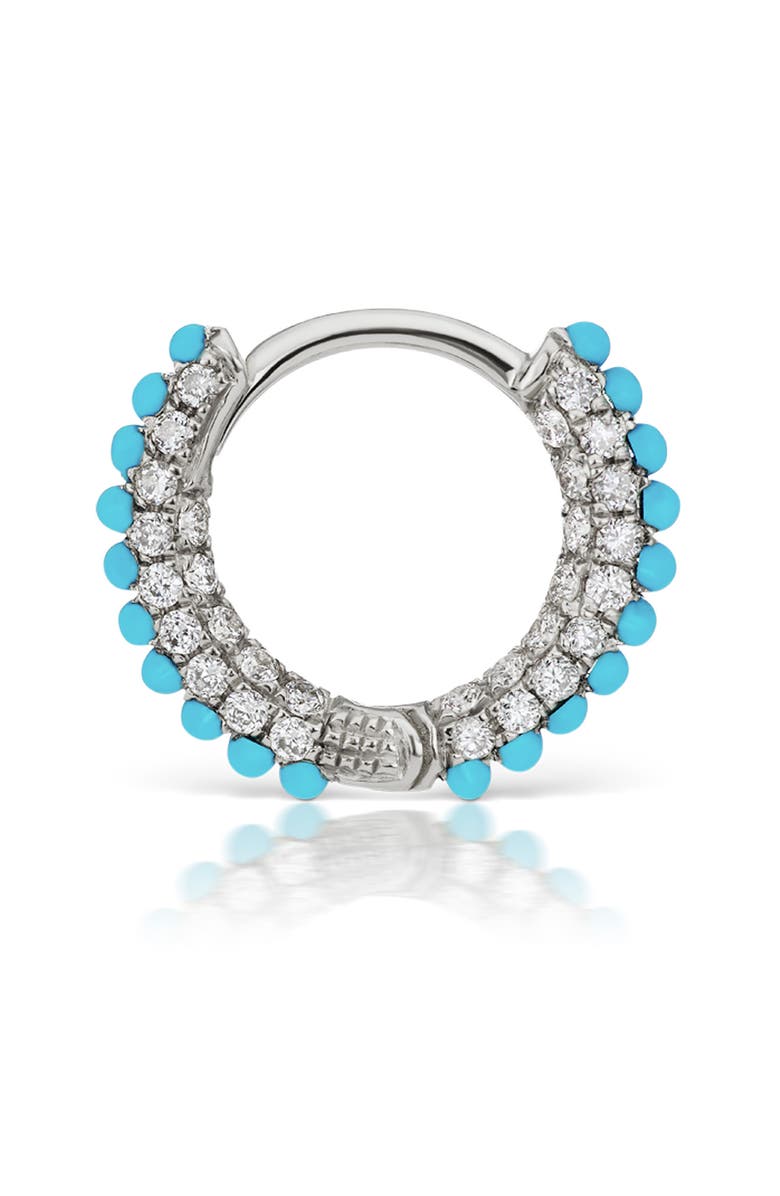 MARIA TASH Single Turquoise & Diamond Pavé Huggie Hoop Earring, Main, color,