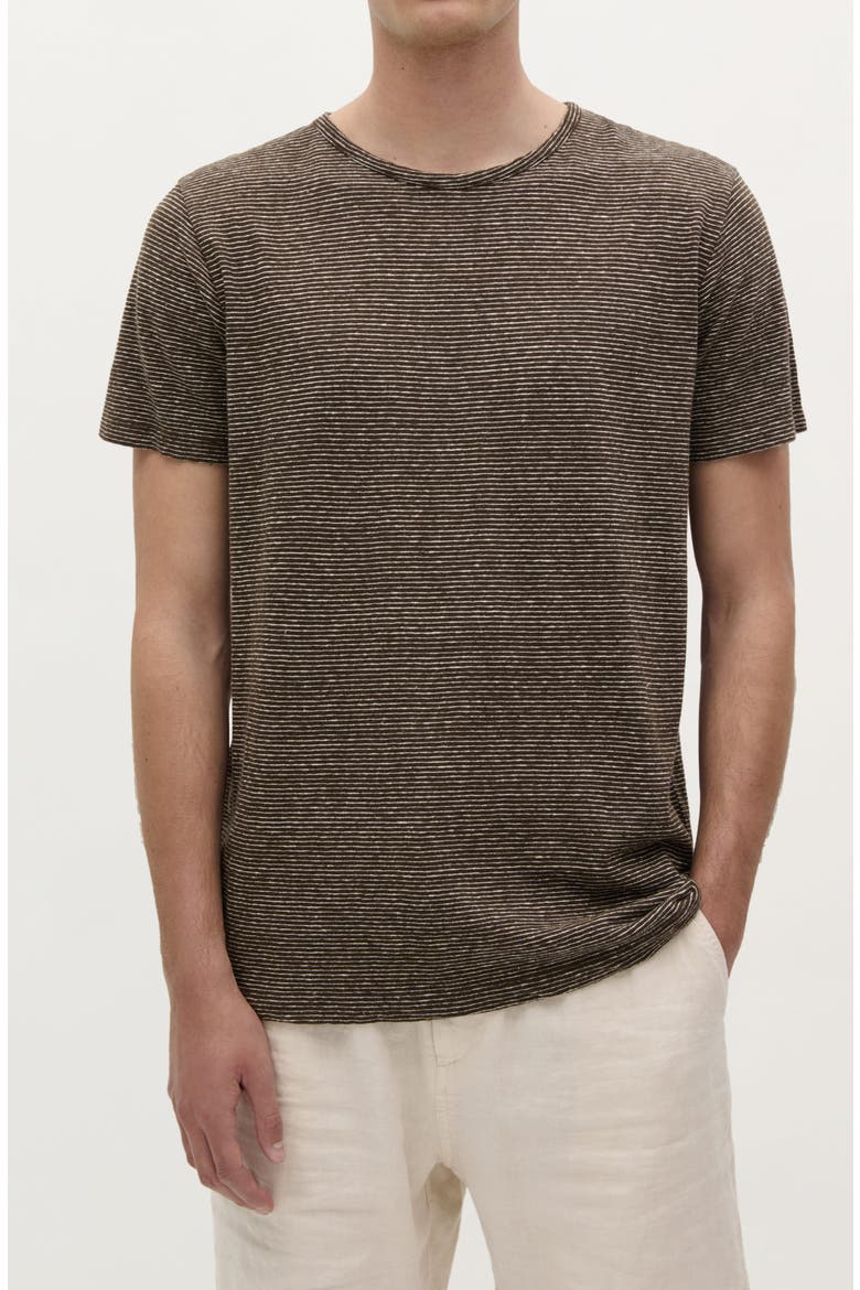 Country Linen Striped Tee, Main, color, DARK BROWN