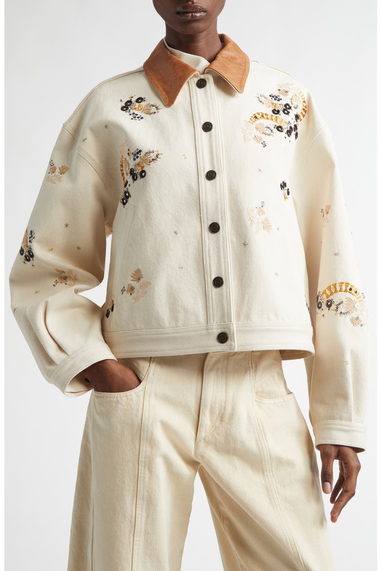 Lavine Embellished Denim Jacket, Alternate, color, ECRU