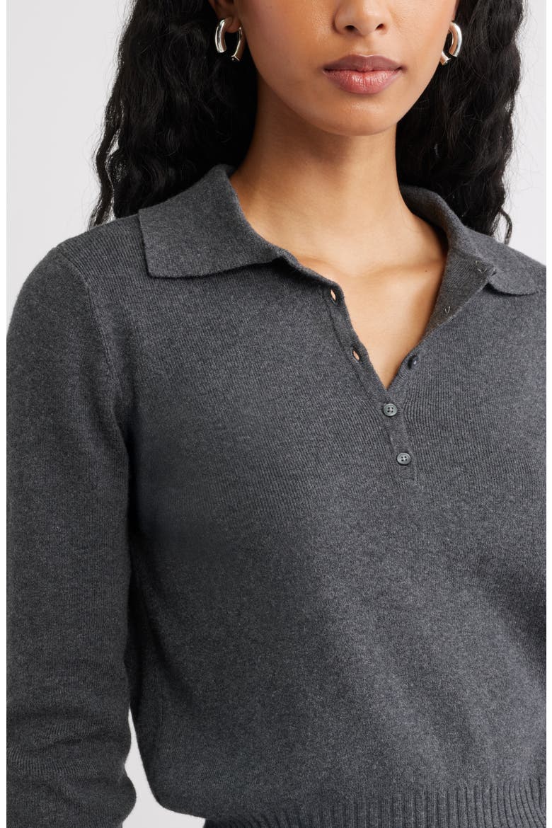 Long Sleeve Polo Sweater, Alternate, color, GREY DARK CHARCOAL HEATHER