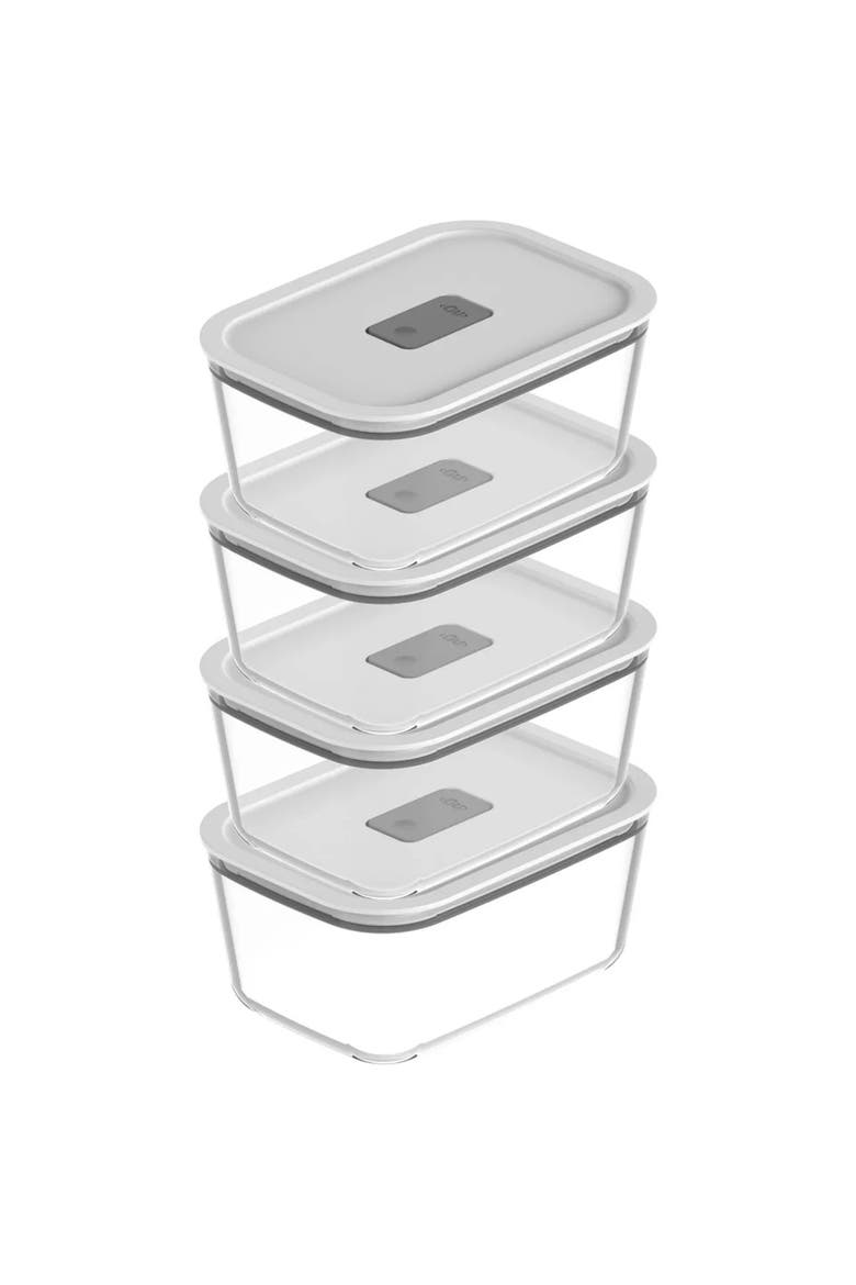 Stackable Airtight Glass Food Storage Container Set with Microwave Valve and Leak Proof Lid, 8 Piece, Main, color, Clear with White Lid