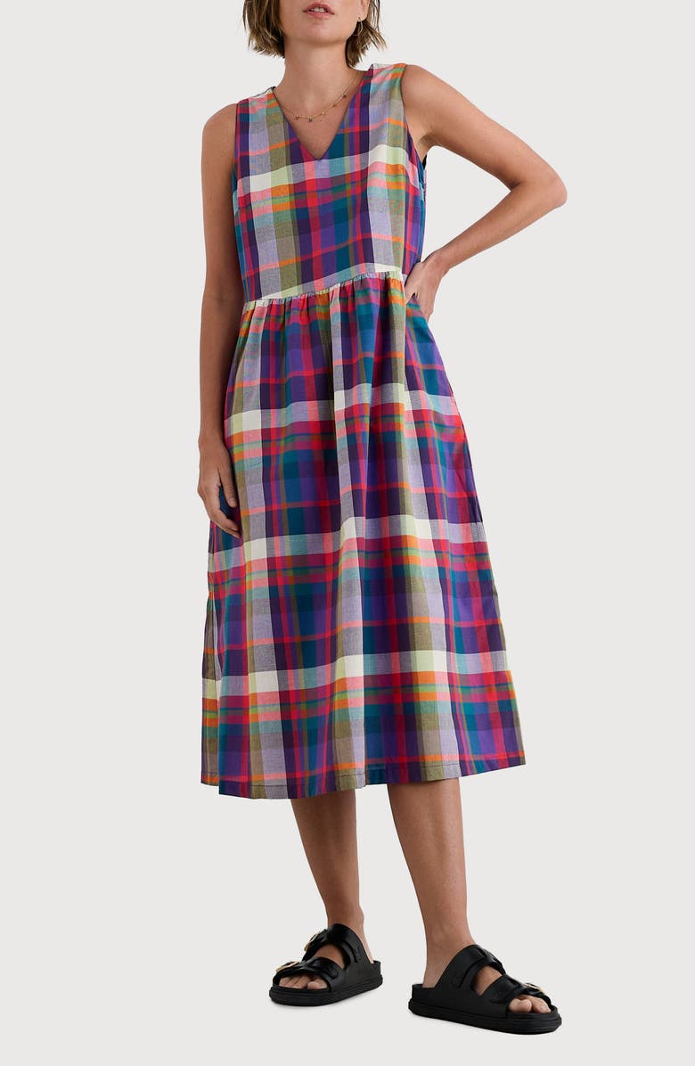 Seasalt Cornwall Lowland Heather Sleeveless Organic Cotton Dress, Main, color, Florabunda Multi Damson