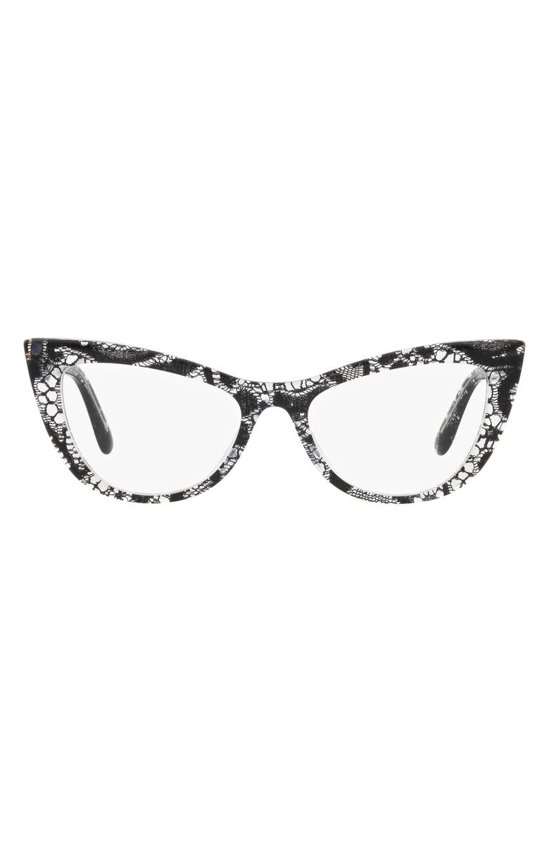 Dolce&Gabbana 54mm Cat Eye Optical Glasses, Main, color, Black Lace