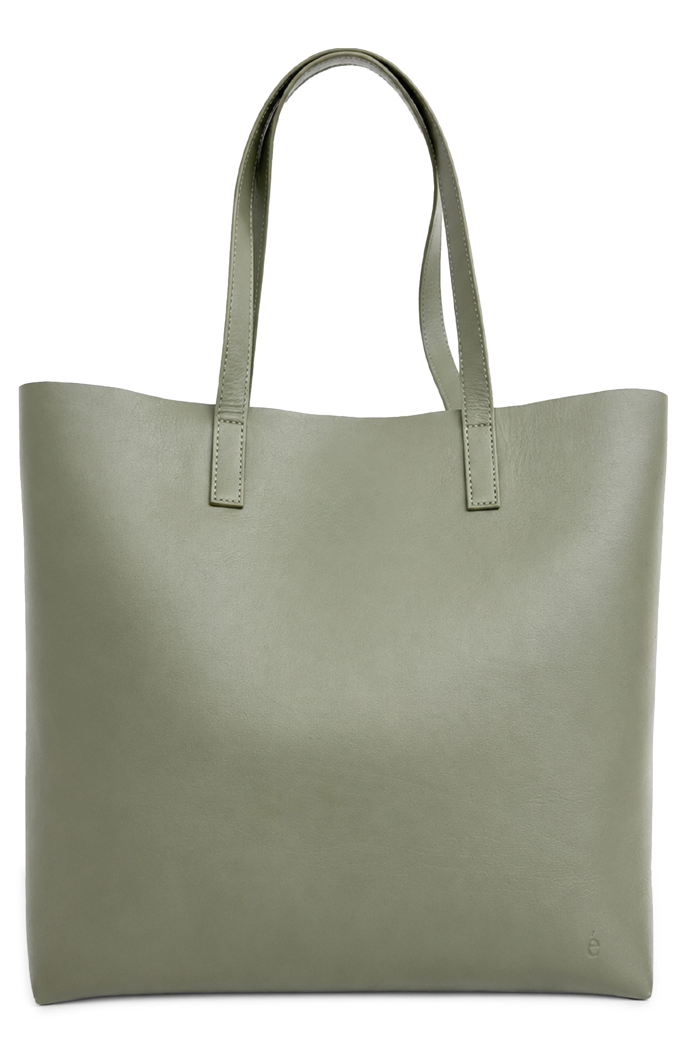 Agatha Leather Tote, Alternate, color, DARK MOSS