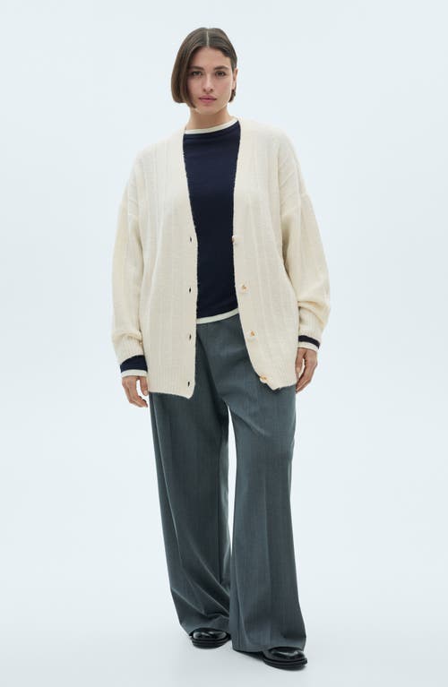 Shop Mango Longline Rib Cardigan In Ecru