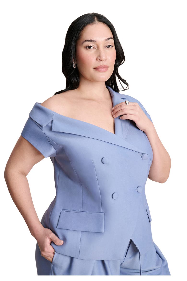 Asym Neckline Short Sleeve Blazer, Main, color, DUSTY BLUE