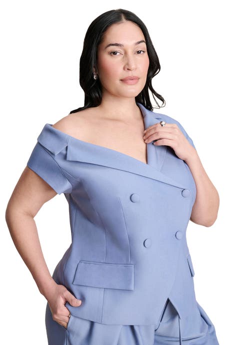 Asym Neckline Short Sleeve Blazer (Plus)