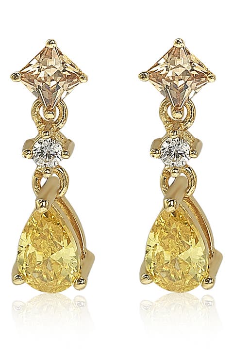 Sterling Silver Yellow CZ Dangle Earrings
