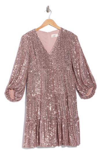 Eliza J Balloon Sleeve Sequin Skater Dress In Pink