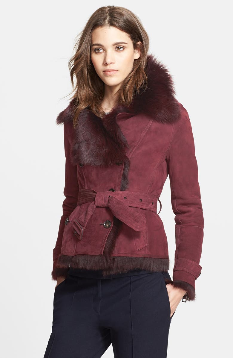 Burberry London 'Haddingcroft' Double Breasted Genuine Shearling Coat, Alternate, color,