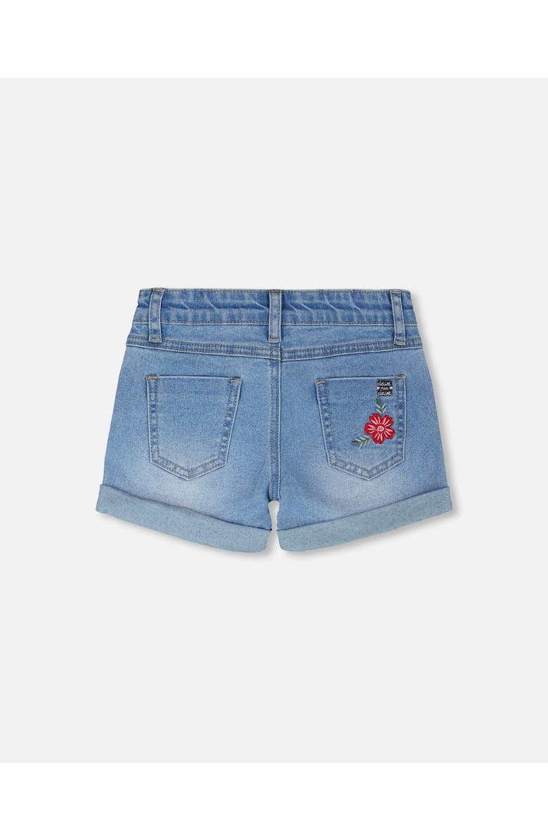 Deux par Deux Embroidery Floral Denim Shorts, Alternate, color, Light Blue Denim