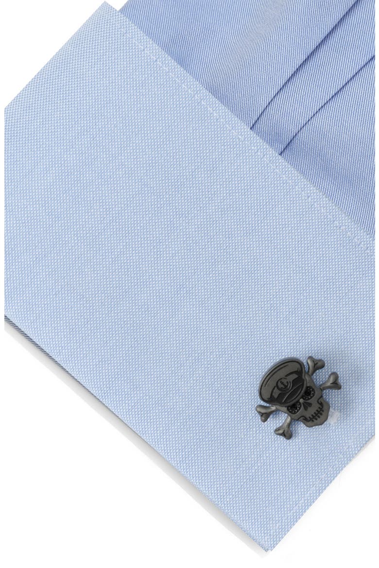 Hold Fast Skull & Bones Cuff Links, Alternate, color, GUNMETAL
