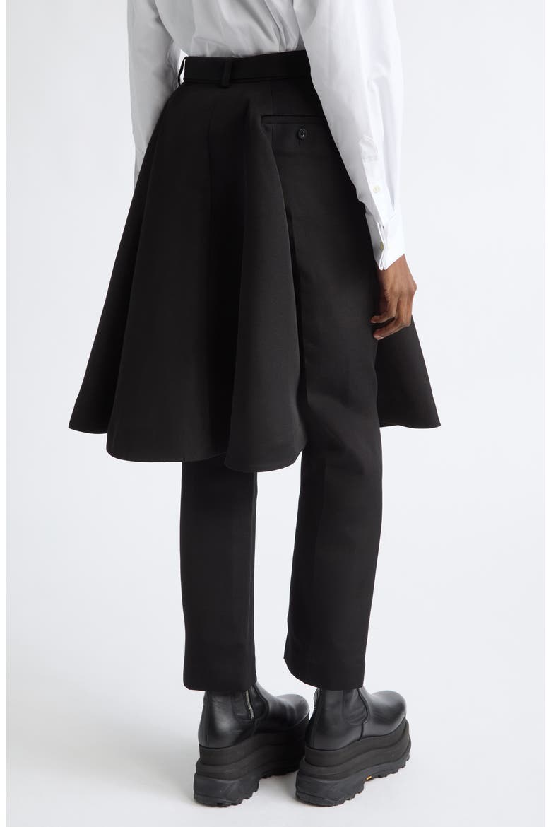 Belted Double-Faced Silk & Cotton Skirted Pants, Alternate, color, BLACK