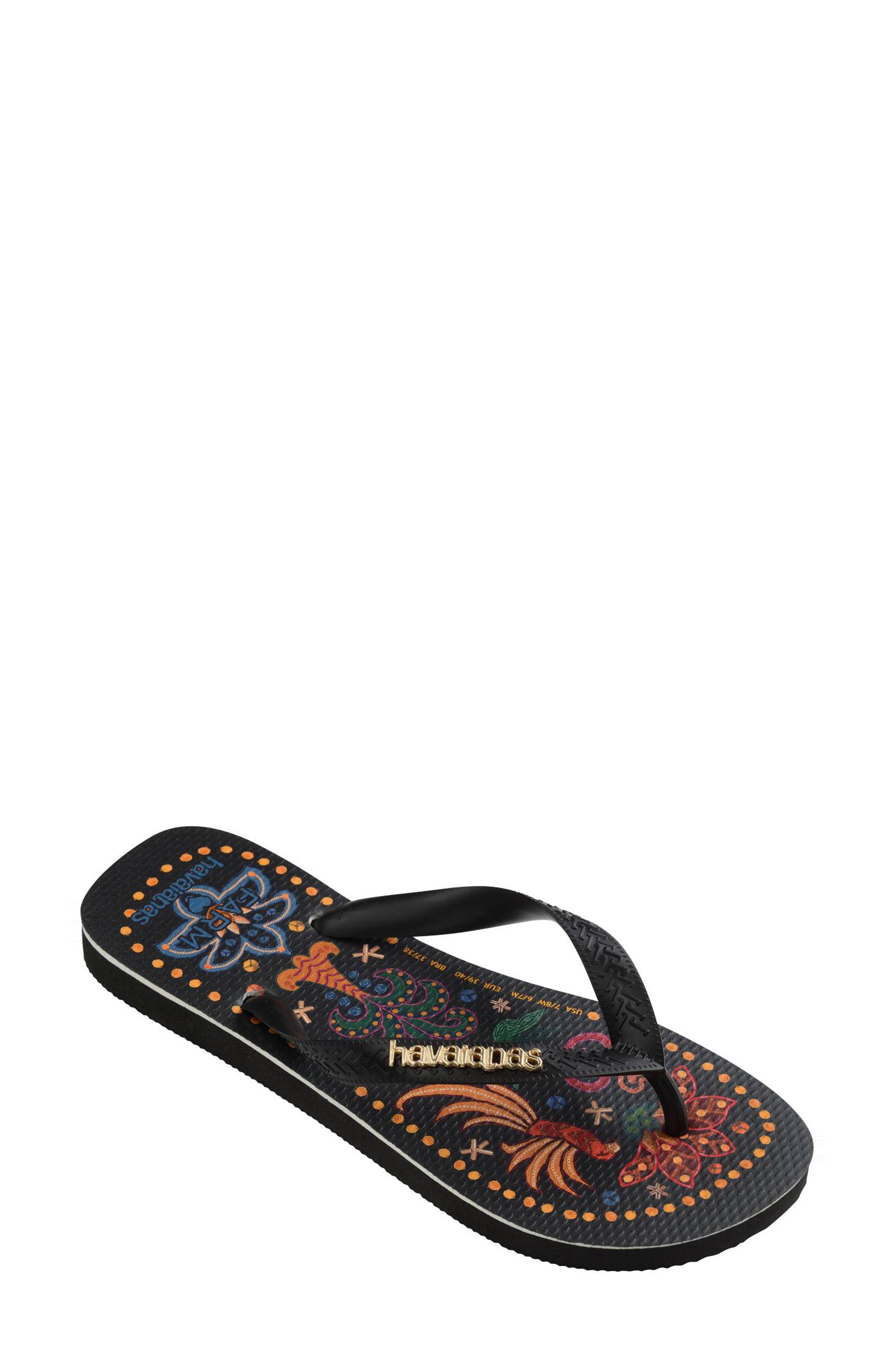 Havaianas x FARM Rio Tropical Flip Flop, Alternate, color, Black