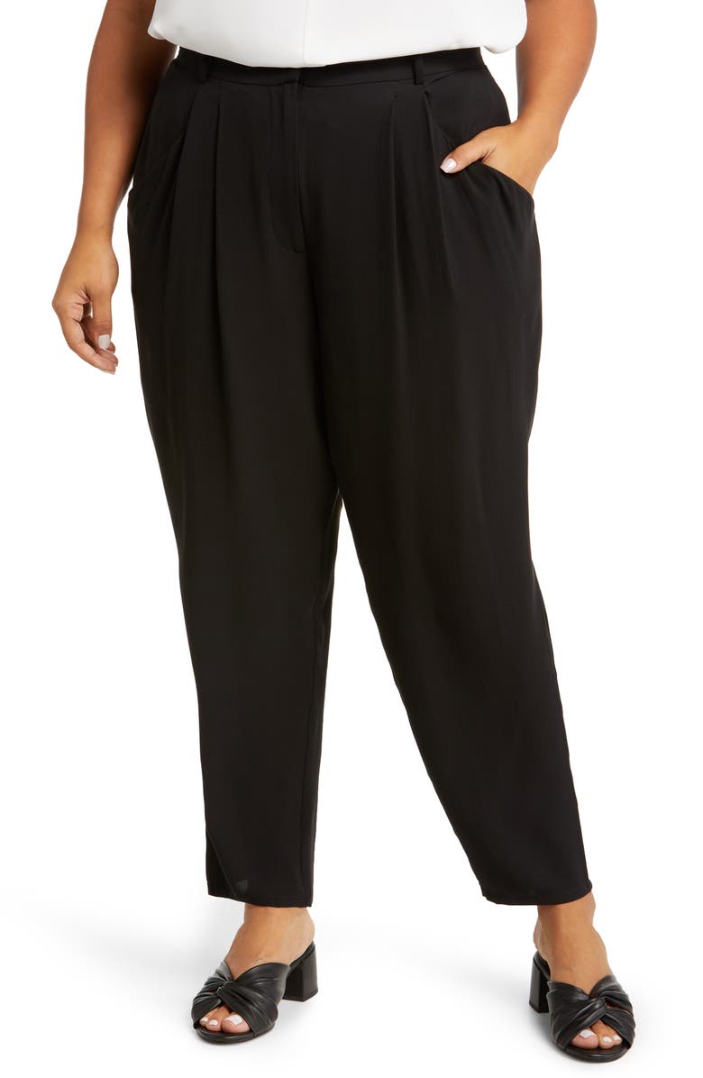 Eileen Fisher Tapered Leg Silk Crepe Ankle Pants, Main, color, Black