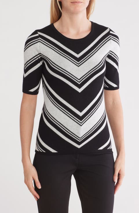 Chevron Stripe Short Sleeve Sweater