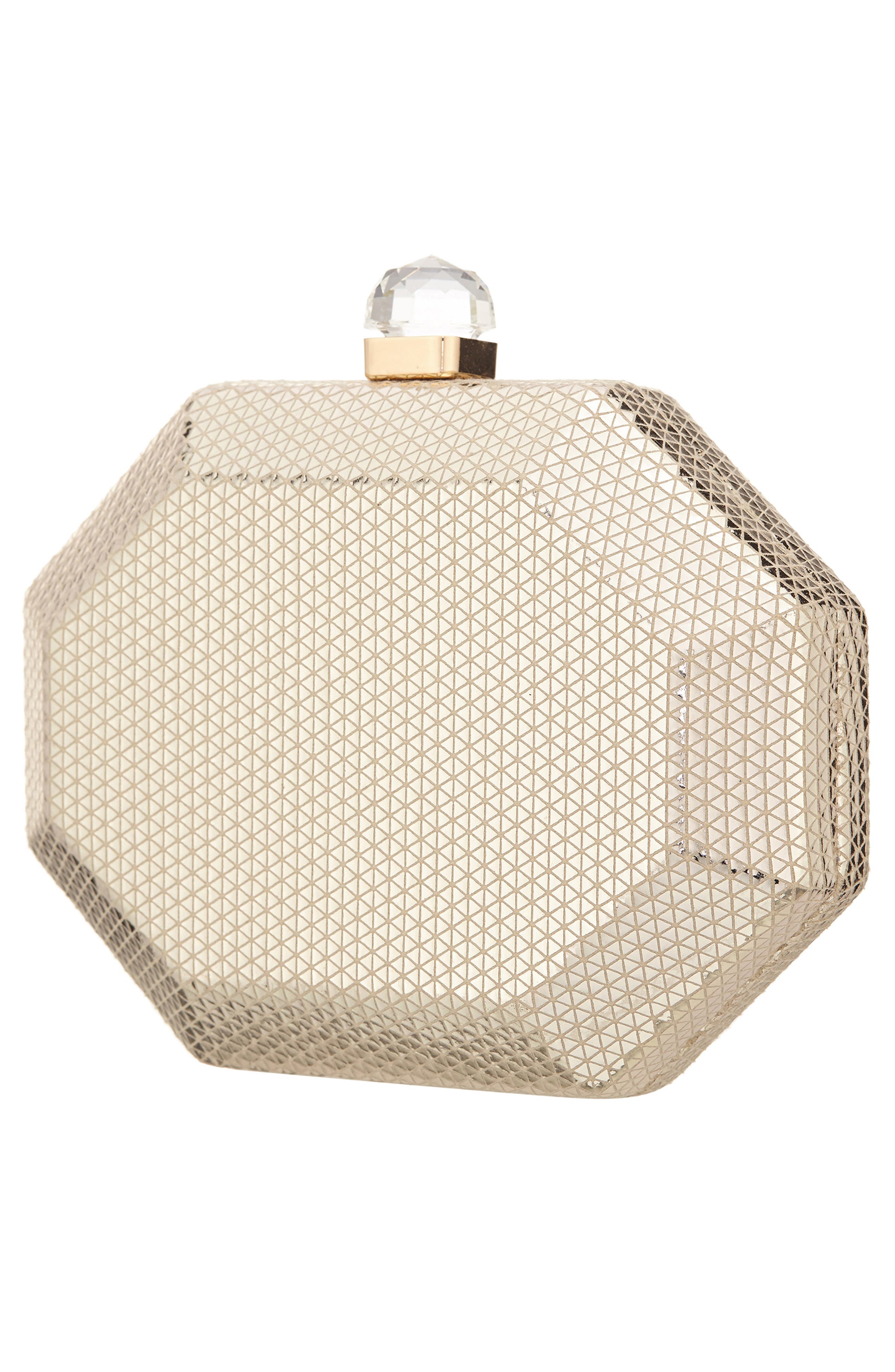 Octagonal Minaudière Frame Clutch, Alternate, color, GOLD
