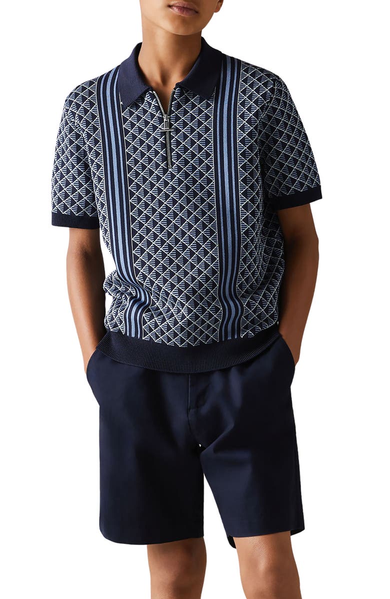 Reiss Kids' Sanderson Jacquard Quarter Zip Polo Sweater, Alternate, color, 
