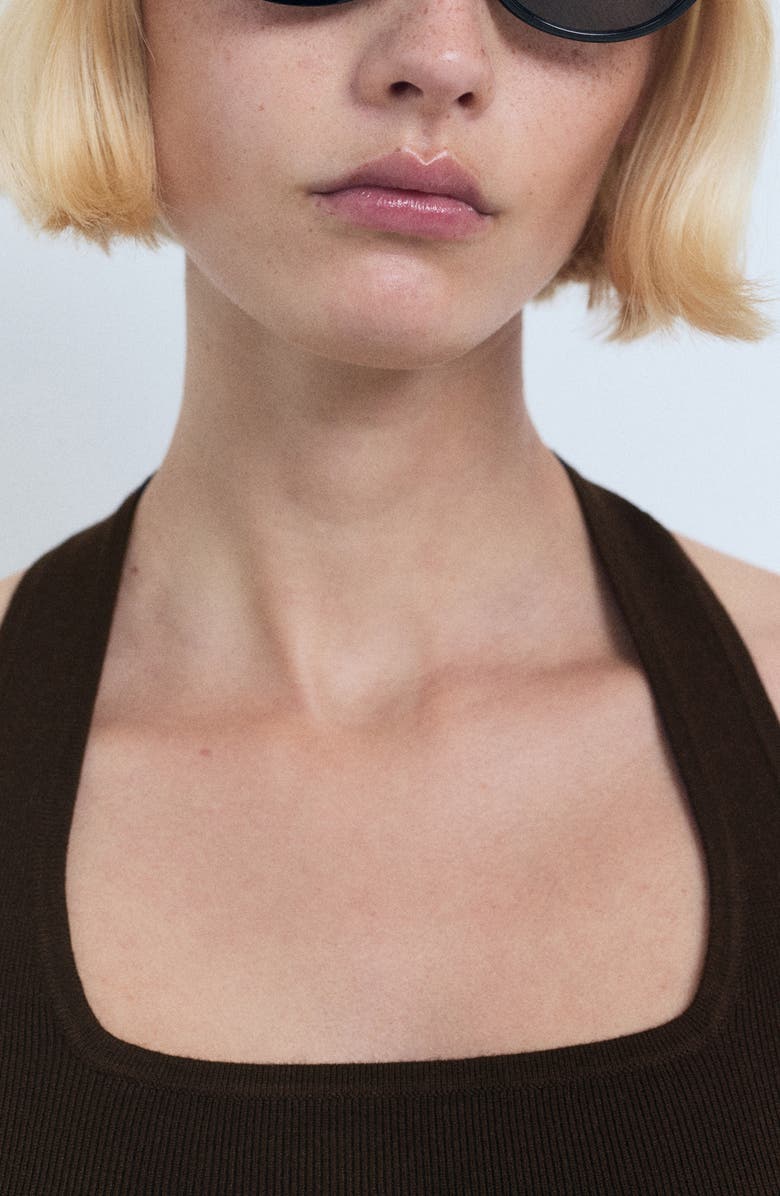 MANGO Knit Halter Tank, Alternate, color, Chocolate