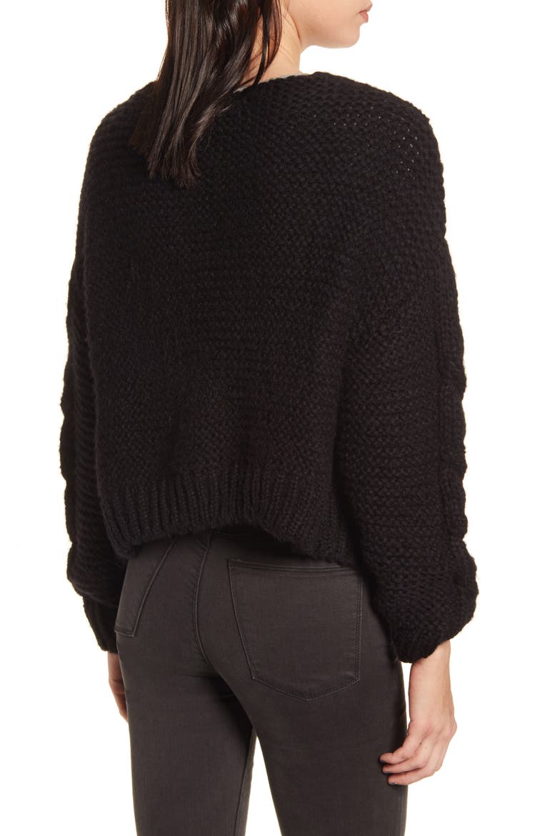 Texture Open Front Cardigan, Alternate, color, BLACK