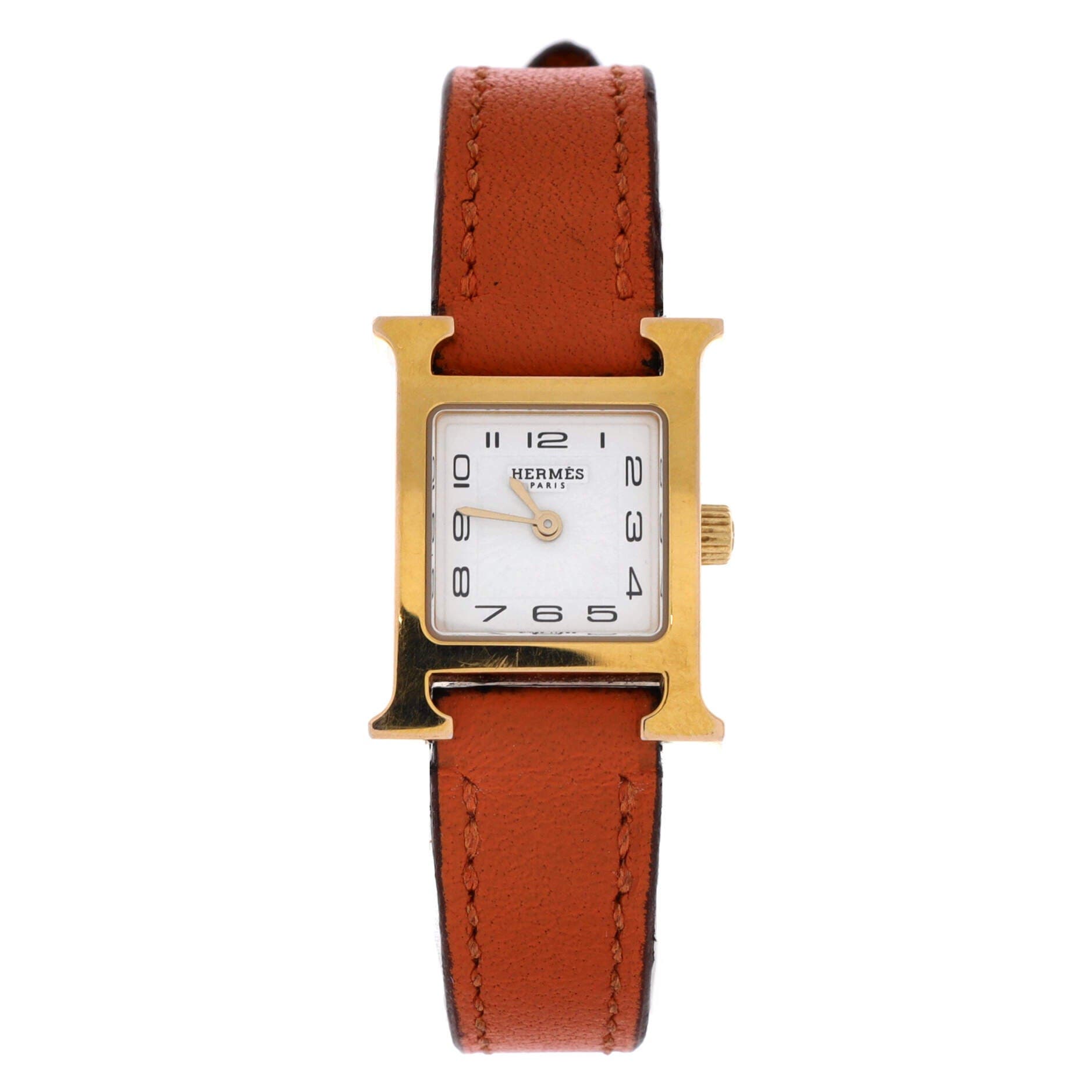 Heure H Quartz Watch Plated Metal and Leather 21, Main, color, Orange