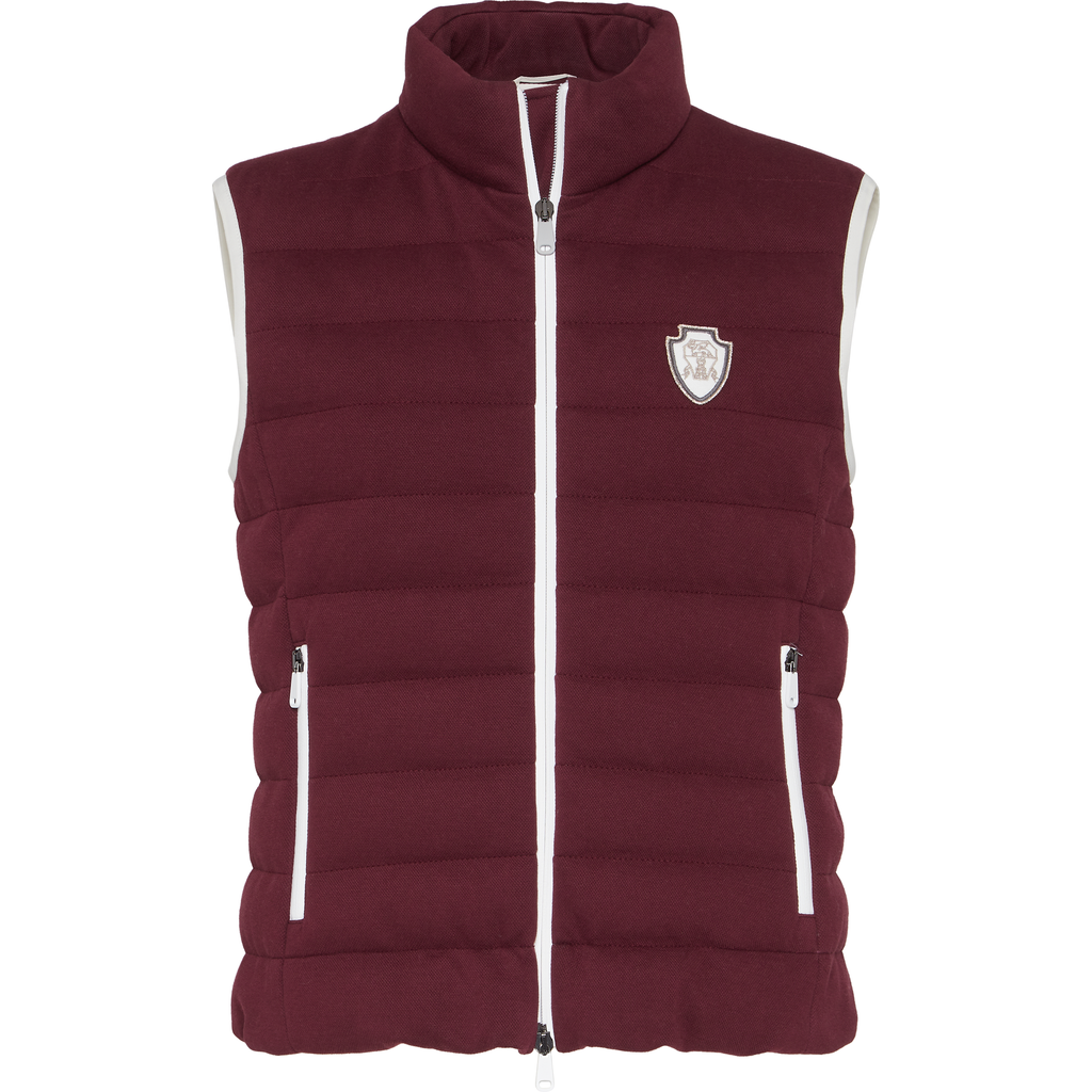 Brunello Cucinelli Logo Quilted High Collar Sleeveless Jacket In Purple