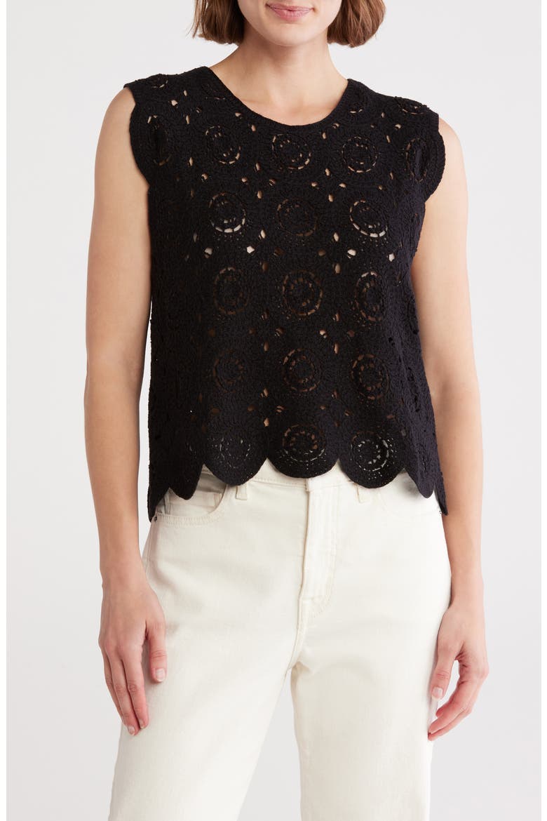 Crochet Sweater Tank, Main, color, BLACK
