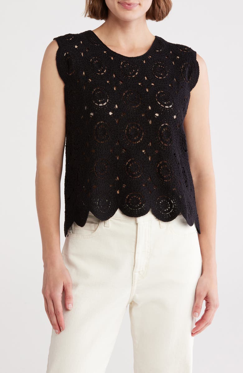 T Tahari Crochet Sweater Tank, Main, color, Black