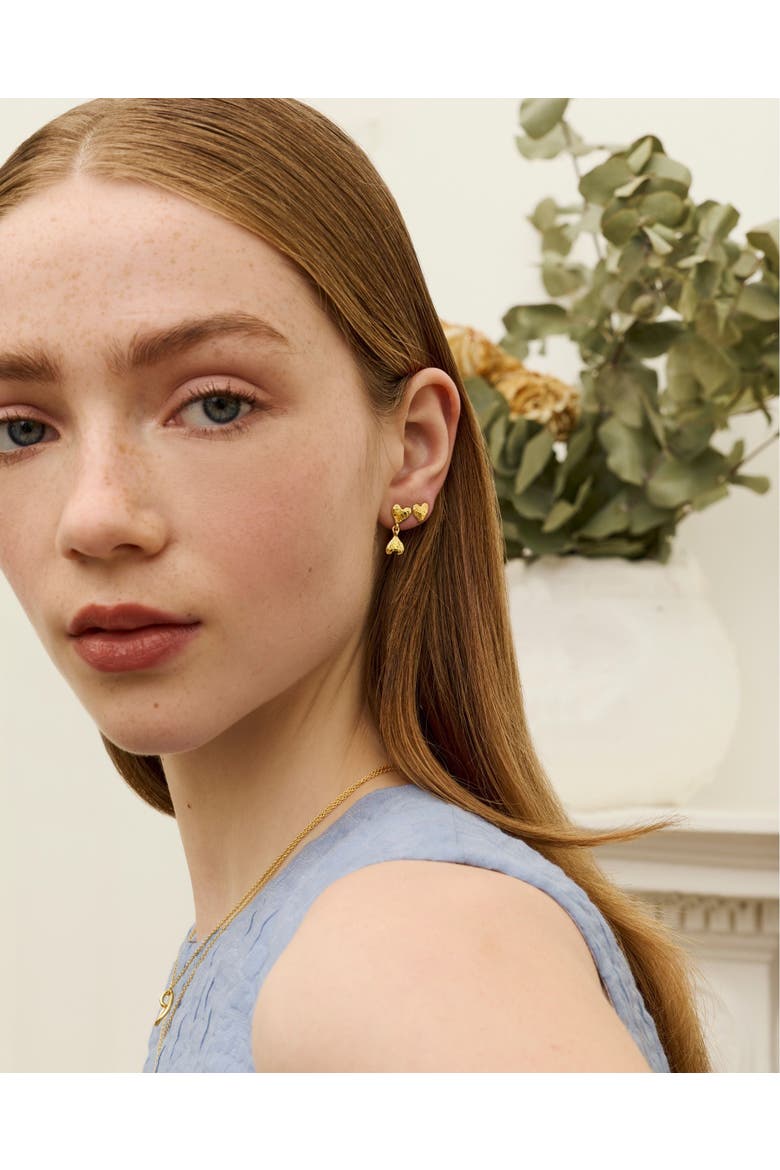 Double Heart Drop Studs, Alternate, color, Gold