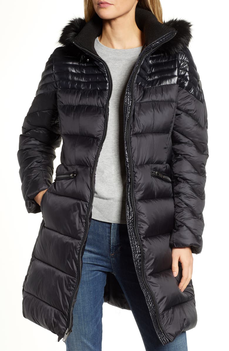 RACHEL Rachel Roy Faux Fur Detail Water Resistant Puffer Coat, Main, color, 