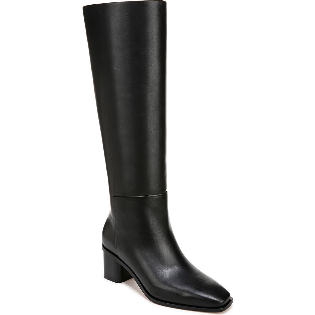 Vince Leather Block-heel Knee Boots In Black