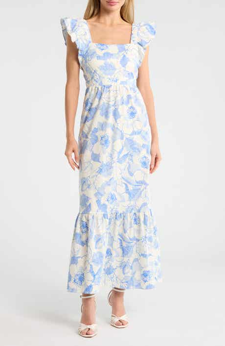 London Times Ruffle Sleeve Square Neck Maxi Dress