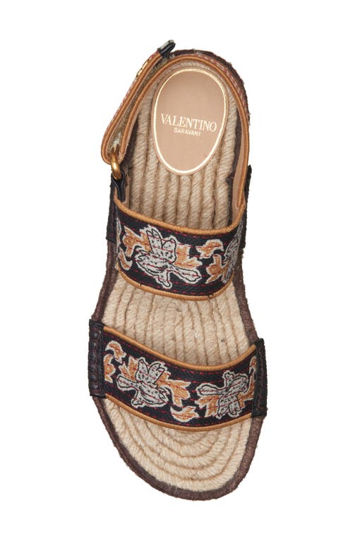 Valentino Garavani Floral Double Strap Espadrille Slingback Sandal In Brown