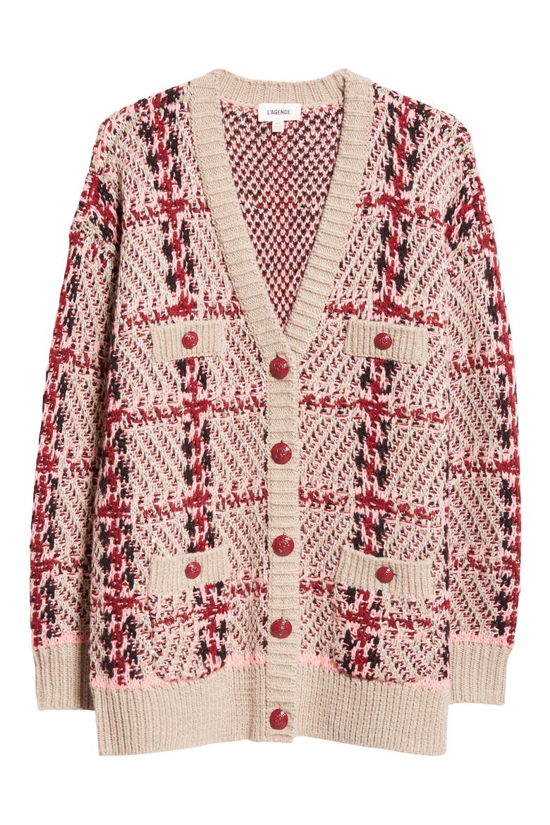 Maci Sequin Houndstooth Cardigan, Alternate, color, NATURAL SEQUIN MULTI