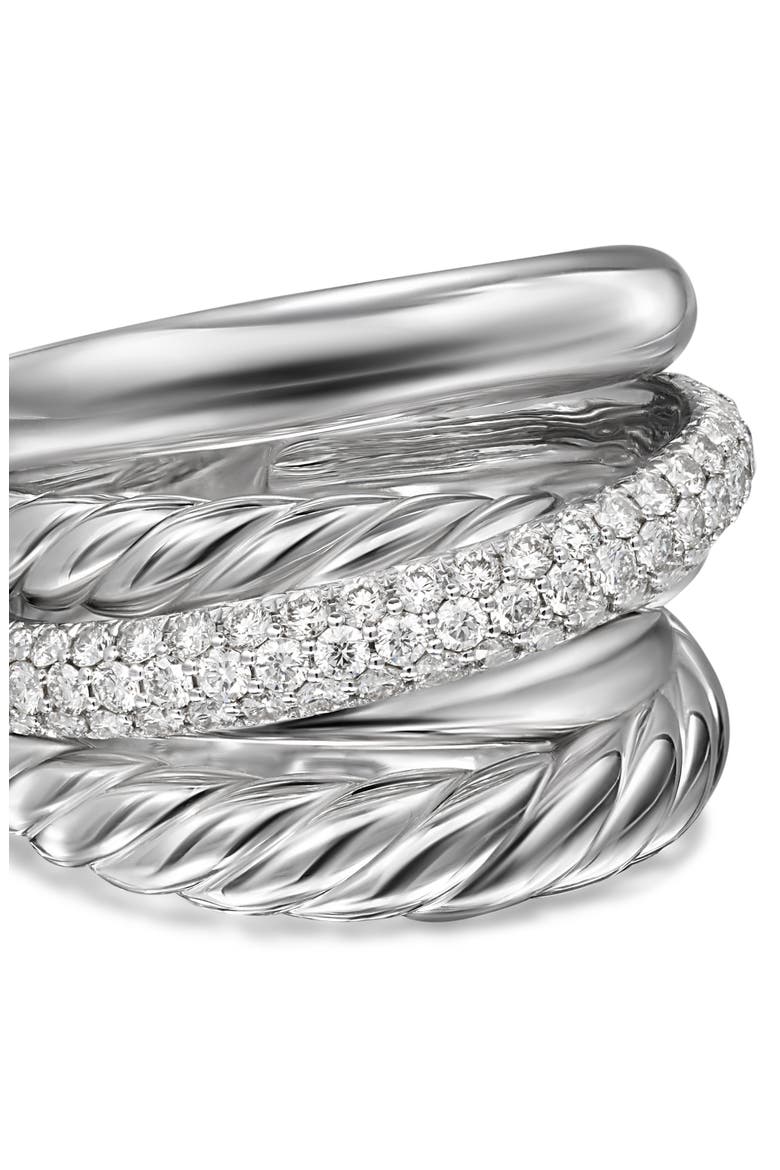 Bold Crossover Five-Row Diamond Stacked Ring, Alternate, color, STERLING SILVER