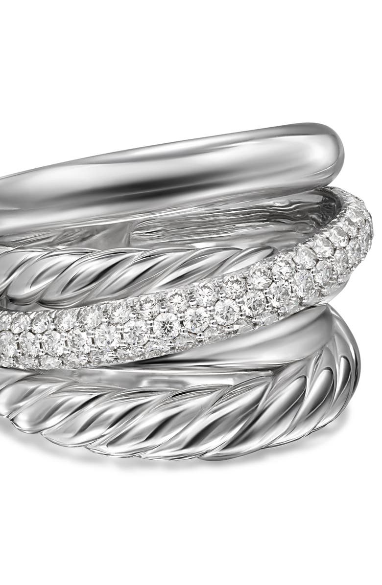 David Yurman Bold Crossover Five-Row Diamond Stacked Ring, Alternate, color, Sterling Silver