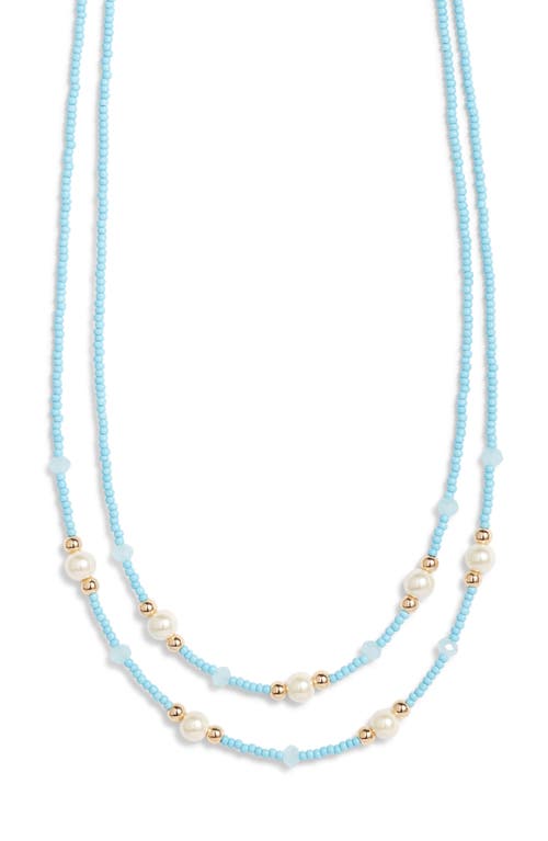Nordstrom Seed Bead & Faux Pearl Layered Necklace In Turquoise- White- Gold