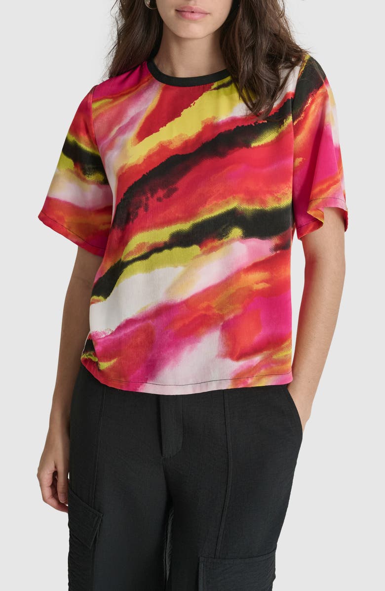 DKNY Abstract Print Short Sleeve Top, Main, color, 